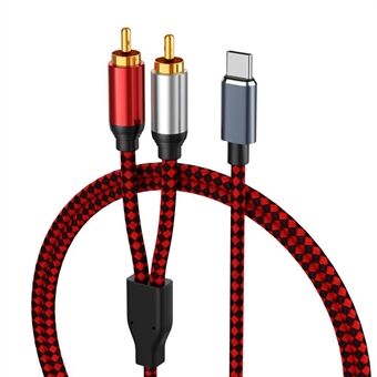 1,5 m USB Type-C til 2 RCA mannlig lydkabel tilkoblingsledning for mobiltelefon nettbrett til høyttaler / forsterker