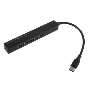 GT-129 Type-C til 3,5 mm lydport og tre USB-porter USB-C HUB-adapter med OTG-funksjon for bærbar Macbook