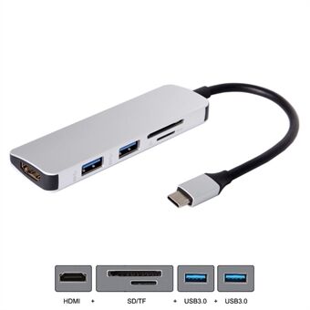 USB 3.1 Type-C til HDMI + doble porter USB3.0 + SD/TF-kortleserhub-adapter for MacBook
