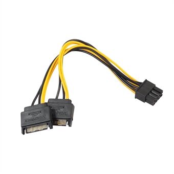 To SATA 15 pins hann til PCI-e 6 pins hunn skjermkort strømkabel