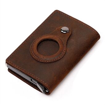 For Apple AirTag Business ekte kuskinn automatisk pop-up lommebok-ID Kredittbankkortholder - rødbrun