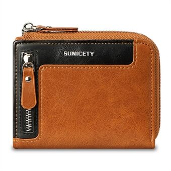 SUNICETY PU Skinn Glidelås Herre Sammenleggbar lommebok RFID-blokkeringskort Kontantoppbevaringspose