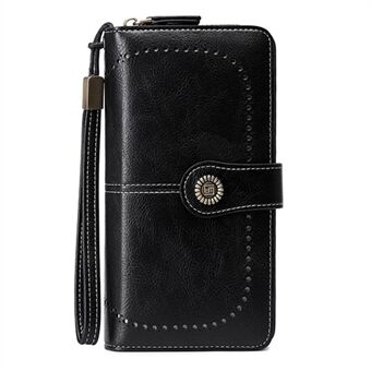 CHARM INFINI voksaktig PU-skinn RFID-blokkerende lang lommebok mobiltelefonveske med håndleddsstropp