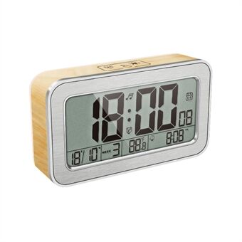 Digital Wood Grain Snooze Alarmklokke Elektronisk Alarmklokke Temperatur Display - Trefarge