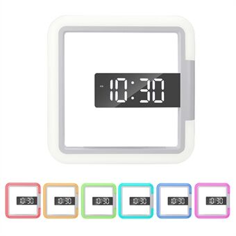 TS-S28 Firkantet digital veggklokke Alarmspeil hul 7 farger temperatur nattlys med fjernkontroll