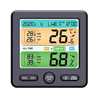 TS-6211 LCD Veggmontert skrivebord innendørs Precision termometer Hygrometer Husholdnings elektronisk vekkerklokke