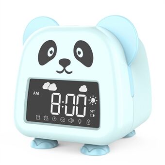 JS2726E Cute Cartoon Panda Kids Digital Clock Barn Søvntrening Vekkerklokke med LED-nattlys - Babyblå