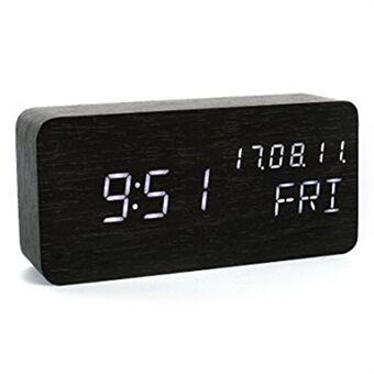 GRØNN TID LED Smart stemmekontroll trevekkerklokke med kalendertemperaturvisning