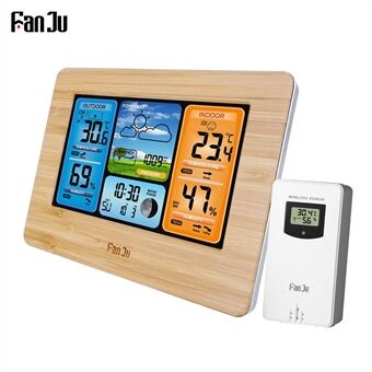 FANJU FJ3373 Multifunction LCD Alarm Clock Weather Station Clock Indoor Weather Forecast Barometer Thermometer Hygrometer Digital Clock with Wireless Outdoor Sensor