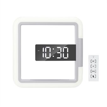 LED Mirror Digital Wall Clock Remote Control 7 Color Changing RGB Clock Hollow Square Ring Alarm Clock with Snooze Temperature Detection