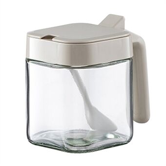 AAB022 Gjennomsiktig glasskrydderboks med skje og Hanlde krydderkrukke-krydderflaske (BPA-fri, ingen FDA-sertifisering)