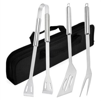 3 stk / sett rustfritt Steel spatel gaffel tangsett BBQ grillverktøy med oppbevaringspose for hjemmecamping fotturer