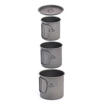WIDESEA WSTT-3X-600ML titanlegering 200ML+375ML+600ML Vannkopp Ultralett kaffekrus-drikkeflaske (ingen FDA-sertifisering, BPA-fri) for ryggsekktur på campingvandring