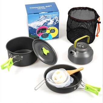 HALIN DS-308 Bærbart håndtak Pan Camping Pot Kokekarsett for 2-3 personer (ingen FDA, BPA-fri)