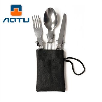 AOTU AT6387 utendørs sammenleggbar kniv i rustfritt Steel + gaffel + skje 3-i-1 sett for camping, fotturer etc.