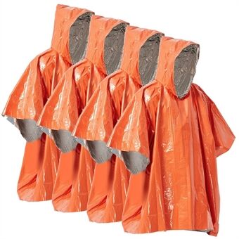 4 stk oransje nødregnfrakk aluminiumsfilm engangs overlevelsesponcho for camping fotturer sport - oransje / sølv