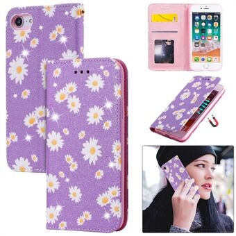 Daisy Pattern Flash Powder Leather Card Holder Case for iPhone 7 / iPhone 8 / iPhone SE 2020/2022