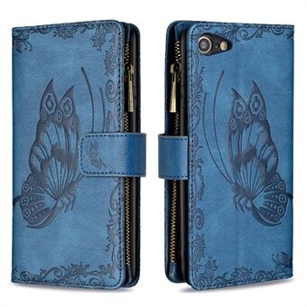 Påtrykt sommerfugl mønster glidelås lomme lær telefonveske med lommebok Stand til iPhone SE (2. generasjon) / 7 4.7 tommer / 8 4.7 tommer