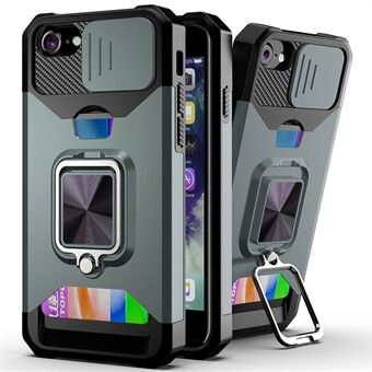 Kameraslider Protector Design Hybrid Phone Case Shell med kortholder og støtte for iPhone 6/7/8 / SE (2. generasjon)