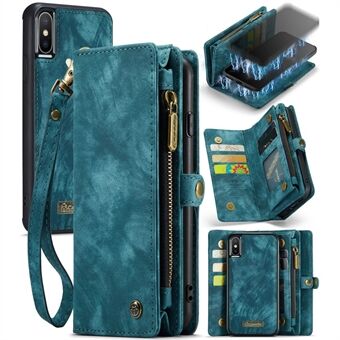 CASEME 008-serien telefondeksel for iPhone X (Ten) / XS Avtakbart 2-i-1 telefondeksel i PU-skinn med lommebok med glidelås