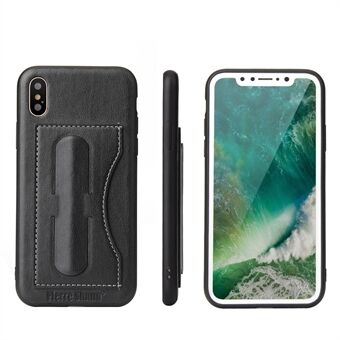 FIERRE SHANN Card Slot PU Leather Skin TPU Phone Cover with Stand for iPhone XS / X 5.8 inch