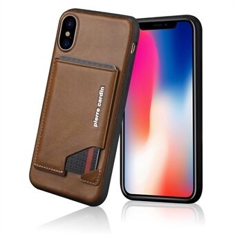 PIERRE CARDIN for iPhone XS / X 5.8 inch Genuine Leather Coated Card Slot TPU Case