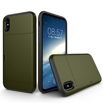 For iPhone XS/X 5.8 inch Sliding Card Holder PC + TPU Hybrid Shell Case