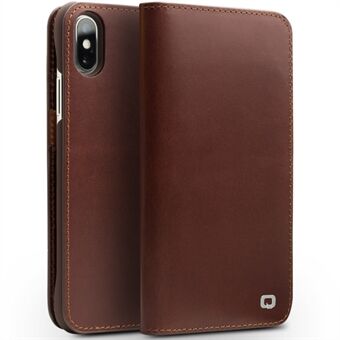 QIALINO Business Style ekte skinn lommebok mobiltelefon etui til iPhone X / Xs 5,8 tommer - Brun