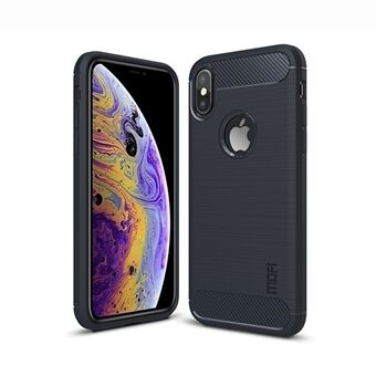 MOFI Carbon Fiber Texture Brushed TPU Back Case with Apple Logo for iPhone XS/X 5.8-inch