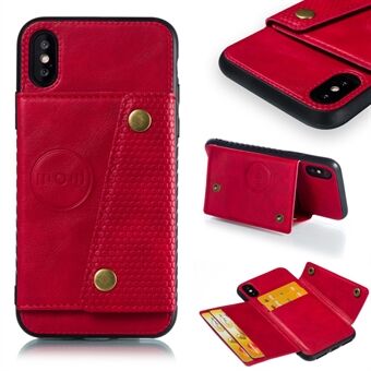Kickstand Card Holder PU Leather Coated TPU Phone Shell Casing for iPhone X / XS 5.8 inch