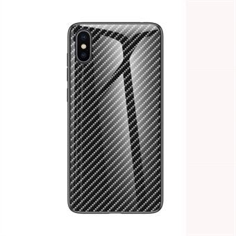 Carbon Fiber Texture Tempered Glass + PC + TPU Hybrid Phone Case for iPhone XS / iPhone X