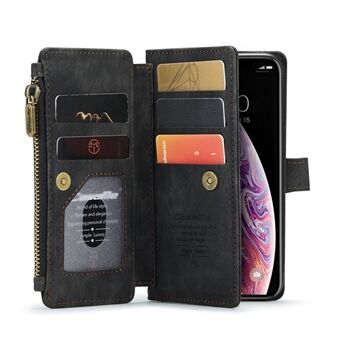 CASEME C30 Series Multiple Card Slots PU- Stand lommebokveske Snug Fit Phone Shell for iPhone X/XS - Svart