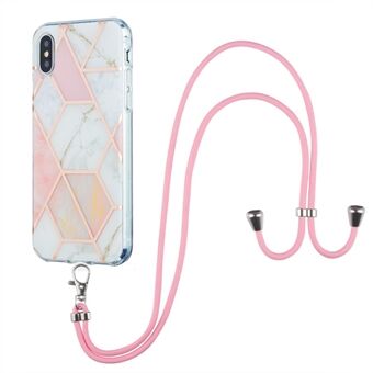 2.0mm IMD TPU Phone Cover + Lanyard Splicing Marble Pattern Electroplating Ultra Slim Case for iPhone X/XS 5.8 inch