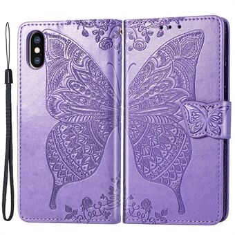 For iPhone X/XS 5.8 inch Butterfly Flower Imprinted PU Leather Magnetic Clasp Phone Case with Wallet Stand