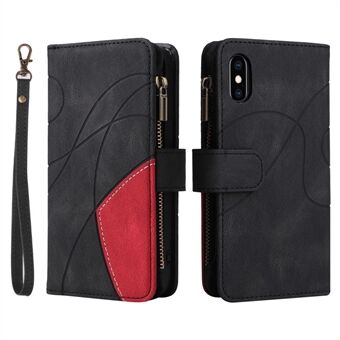 KT Multi-function Series-5 For iPhone XS/X 5.8 inch Cell Phone Case Bi-color Splicing PU Leather and TPU Card Slots Zipper Pocket Smartphone Shell Covering