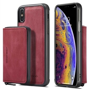 JEEHOOD For iPhone X/XS 5.8 inch Kickstand Design Detachable Magnetic Zipper Wallet Shell Leather Coated TPU Mobile Phone Case
