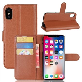 For iPhone Xs/X 5.8 inch Litchi Skin PU Leather Wallet Stand Protective Cell Phone Shell