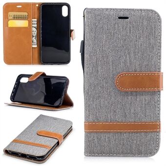 For iPhone X/XS 5.8-inch Two-tone Jean Cloth Leather Wallet Phone Protective Casing with Stand