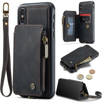 CASEME C20-serien for iPhone X / XS 5,8 tommers PU-skinnbelagt TPU støtsikkert telefondeksel RFID-blokkerende lommebok Glidelåslommetelefonveske med støtte