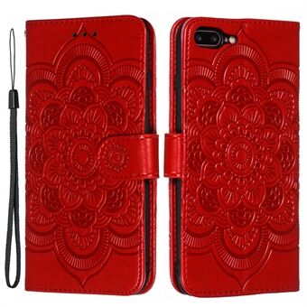 Imprint Mandala Flower Wallet Stand Flip Leather Case with Strap for iPhone 8 Plus/7 Plus 5.5 inch