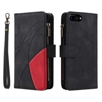 KT Multi-function Series-5 For iPhone 7 Plus/8 Plus/6 Plus 5.5 inch Anti-scratch Phone Case Dual Color Splicing PU Leather Multiple Card Slots Zipper Pocket Smartphone Shell
