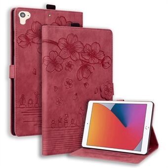 For iPad 9,7-tommers (2017) / (2018) Kortspor Stand Preget Flower Tablet Skinndeksel