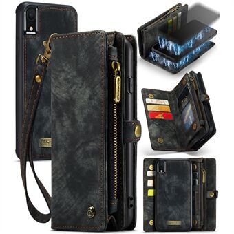 CASEME 2-i-1 lommebok med flere spor i vintage splitt lærveske til iPhone XR 6,1 tommer