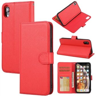 Cross Texture Leather Wallet Case + Removable TPU Back Shell for iPhone XR 6.1 inch