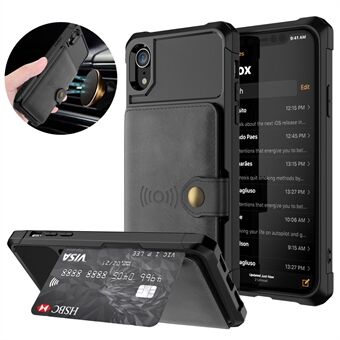 Skinnbelagt TPU-lommebok Kickstand-deksel med innebygd magnetark for iPhone XR 6.1 tommer - Svart
