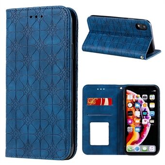 Imprint Flower Pattern Auto-absorbed Stand Phone Cover Case with Card Slots for iPhone XR 6.1-inch