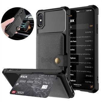 Skinnbelagt TPU lommebok Kickstand-deksel med innebygd magnetark for iPhone XS Max 6,5 tommer - Svart