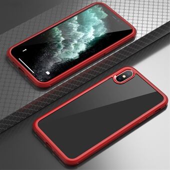 For iPhone XS Max 360-graders dobbeltsidig beskyttelsesveske Herdet glass + silikonramme telefondeksel