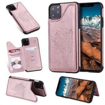 Anti-fall påtrykt Cat Tree Leather Coated TPU-deksel for iPhone 11 6,1 tommer (2019) - Rose gull