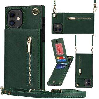 Vertikal flip glidelås lommebok Kickstand Design Skinntelefon Hybridveske med snor for iPhone 11 6,1 tommer